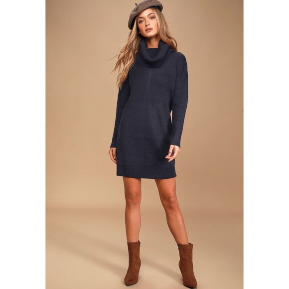 NWT Lulus Tea Reader Navy Blue Mock Sweater Dress Size Medium M New 262 - Picture 1 of 10
